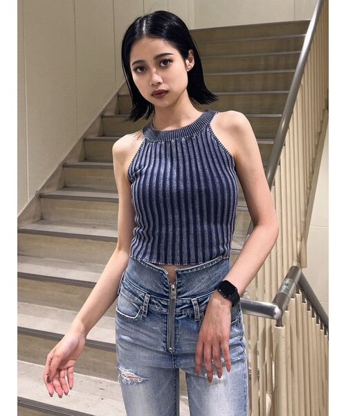 GYDA（ジェイダ）の「ブリーチアメスリニット TOPS（タンクトップ・レディース・オフホワイト/ブラウン/ネイビー・FREE）」の4枚目の写真