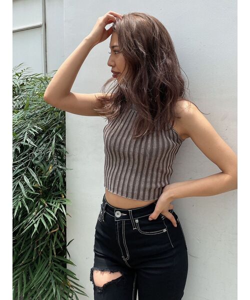 GYDA（ジェイダ）の「ブリーチアメスリニット TOPS（タンクトップ・レディース・オフホワイト/ブラウン/ネイビー・FREE）」の13枚目の写真