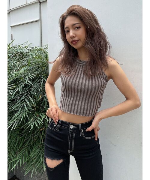 GYDA（ジェイダ）の「ブリーチアメスリニット TOPS（タンクトップ・レディース・オフホワイト/ブラウン/ネイビー・FREE）」の15枚目の写真