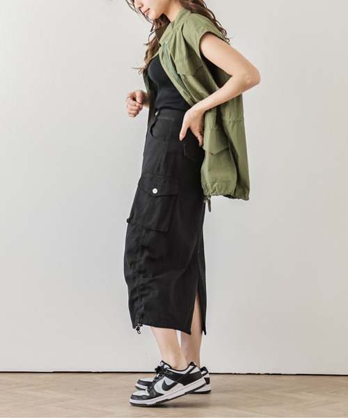 AMELY（エミリー）の「バックスリットカーゴスカート（スカート・レディース・ブラック/ピンク/ホワイト/カーキ・L/M）」の9枚目の写真