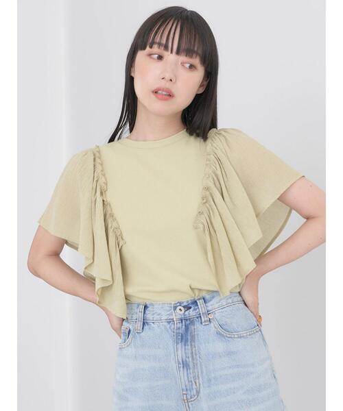 earth music&ecology（アースミュージックアンドエコロジー）の「ショルダーフリルリブプルオーバー（Tシャツ/カットソー・レディース・グリーン系その他3/ピンク/ブルー/オフホワイト/ブラック・FREE）」の4枚目の写真