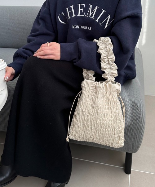 DISCOAT(ディスコート)の「【2WAY/WEB限定】シャーリングドローコードミニショルダーバッグ(ショルダーバッグ・レディース・ブラック/ブラウン/アイボリー・FREE)」の8枚目の写真