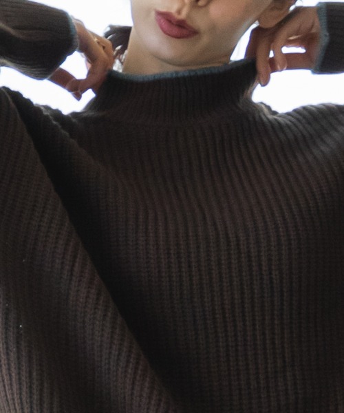 pairmanon（ペアマノン）の「【ママサイズ】モックネック 袖切り替え ニット プルオーバー（ニット/セーター・レディース・ブラウン/ベージュ/アイボリー・FREE）」の9枚目の写真