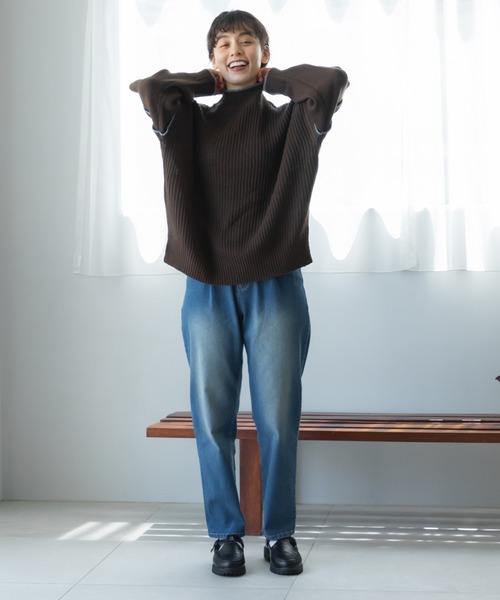 pairmanon（ペアマノン）の「【ママサイズ】モックネック 袖切り替え ニット プルオーバー（ニット/セーター・レディース・ブラウン/ベージュ/アイボリー・FREE）」の7枚目の写真