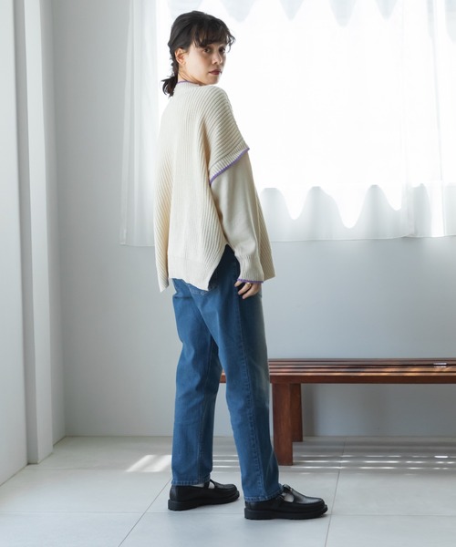 pairmanon（ペアマノン）の「【ママサイズ】モックネック 袖切り替え ニット プルオーバー（ニット/セーター・レディース・ブラウン/ベージュ/アイボリー・FREE）」の5枚目の写真