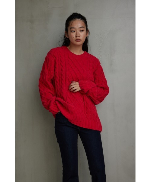 AZUL by moussy（アズールバイマウジー）の「シェニールケーブルニット（ニット/セーター・メンズ・グレー/アイボリー/レッド系その他/ベージュ/ブラック/ブルー・L-XL/S-M）」の6枚目の写真