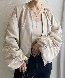 She's Closet（シーズクローゼット）の「ノーカラーボリューム袖シャーリングスリーブショートブルゾン（ブルゾン）」