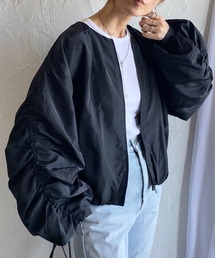 She's Closet（シーズクローゼット）の「ノーカラーボリューム袖シャーリングスリーブショートブルゾン（ブルゾン）」