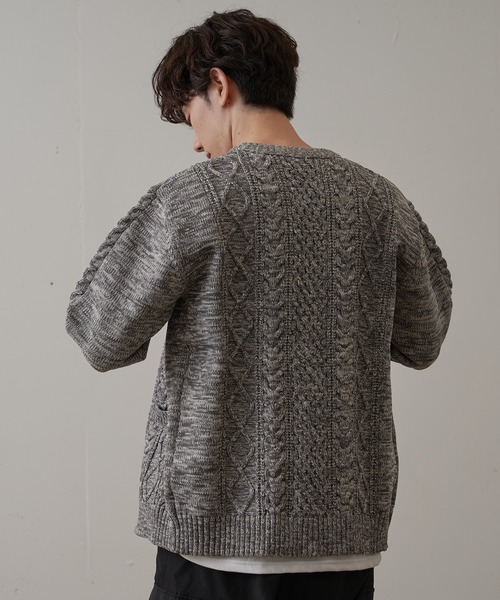 Blue Standard （ブルースタンダード）の「【BLUE STANDARD/ブルースタンダード】　軽量ウォッシャブルアランカーディガン アンチピリング アラン柄 Vネックカーディガン イージーケア（カーディガン/ボレロ・メンズ・ブラック/ブルーグレー/杢グレー/オフホワイト・LARGE/MEDIUM/X-LARGE）」の22枚目の写真