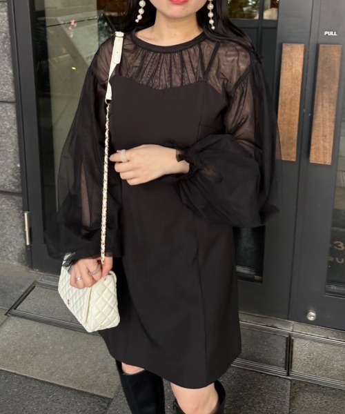 OLIVE des OLIVE(オリーブデオリーブ)の「littleorunチュールドッキングワンピース 1032180040(ドレス・レディース・ブラック/ライトグレー・FREE)」の2枚目の写真