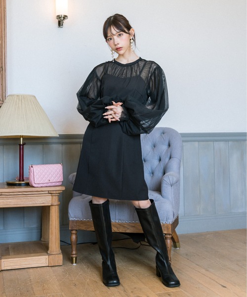 OLIVE des OLIVE(オリーブデオリーブ)の「littleorunチュールドッキングワンピース 1032180040(ドレス・レディース・ブラック/ライトグレー・FREE)」の3枚目の写真