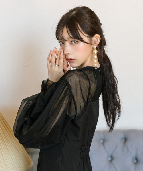 OLIVE des OLIVE(オリーブデオリーブ)の「littleorunチュールドッキングワンピース 1032180040(ドレス・レディース・ブラック/ライトグレー・FREE)」の5枚目の写真