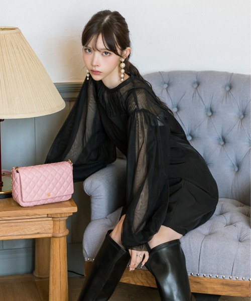 OLIVE des OLIVE(オリーブデオリーブ)の「littleorunチュールドッキングワンピース 1032180040(ドレス・レディース・ブラック/ライトグレー・FREE)」の6枚目の写真