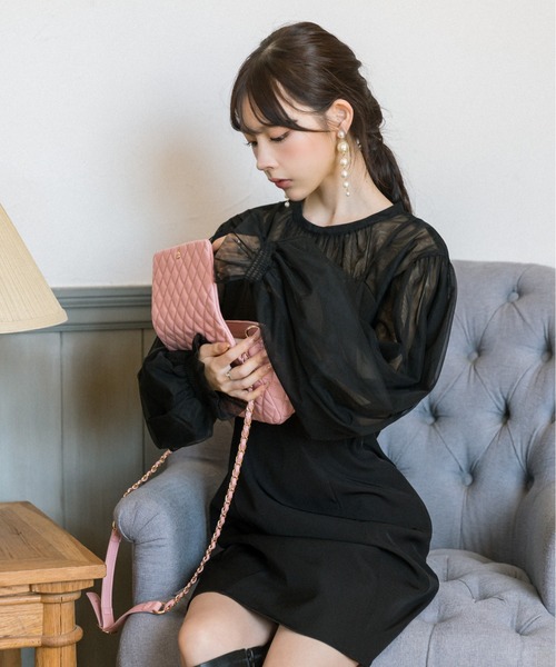 OLIVE des OLIVE(オリーブデオリーブ)の「littleorunチュールドッキングワンピース 1032180040(ドレス・レディース・ブラック/ライトグレー・FREE)」の7枚目の写真