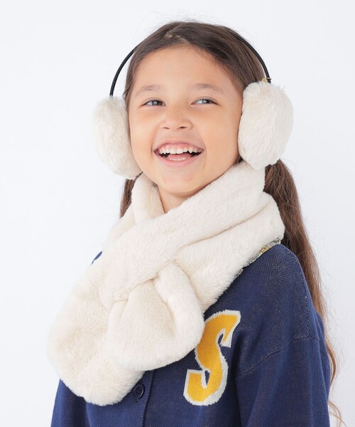 SHIPS(シップス)の「SHIPS KIDS:フェイクファー マフラー(マフラー・キッズ・ピンク/グレー系/オフホワイト・ONE SIZE)」の5枚目の写真