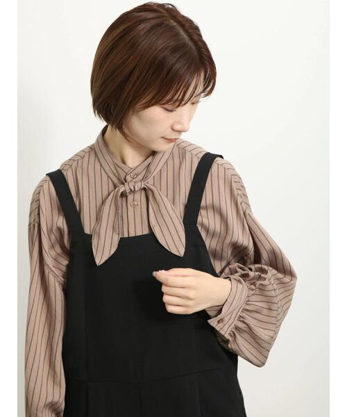 Samansa Mos2 blue（サマンサモスモスブルー）の「ストライプボウタイブラウス（シャツ/ブラウス・レディース・ベージュ/キナリ/ブラック・F）」の3枚目の写真