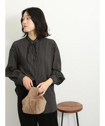 Samansa Mos2 blue | ストライプボウタイブラウス(シャツ/ブラウス)