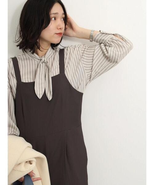 Samansa Mos2 blue（サマンサモスモスブルー）の「ストライプボウタイブラウス（シャツ/ブラウス・レディース・ベージュ/キナリ/ブラック・F）」の4枚目の写真