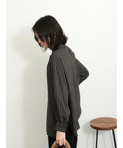 Samansa Mos2 blue（サマンサモスモスブルー）の「ストライプボウタイブラウス（シャツ/ブラウス・レディース・ベージュ/キナリ/ブラック・F）」の6枚目の写真