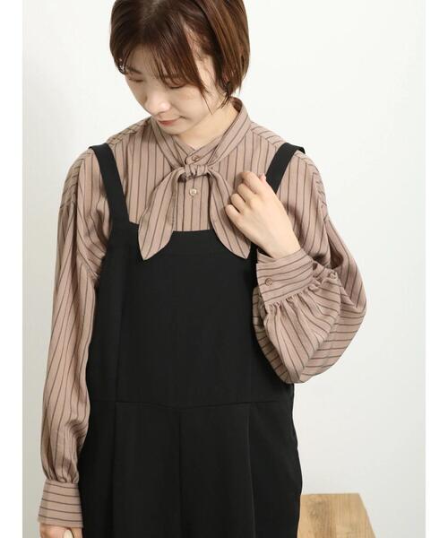 Samansa Mos2 blue（サマンサモスモスブルー）の「ストライプボウタイブラウス（シャツ/ブラウス・レディース・ベージュ/キナリ/ブラック・F）」の11枚目の写真