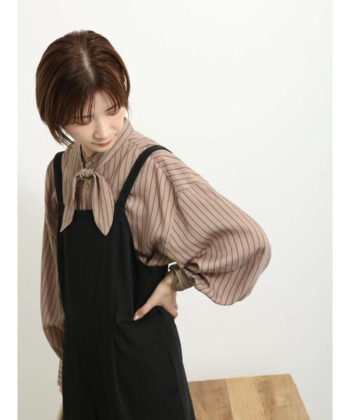 Samansa Mos2 blue（サマンサモスモスブルー）の「ストライプボウタイブラウス（シャツ/ブラウス・レディース・ベージュ/キナリ/ブラック・F）」の12枚目の写真
