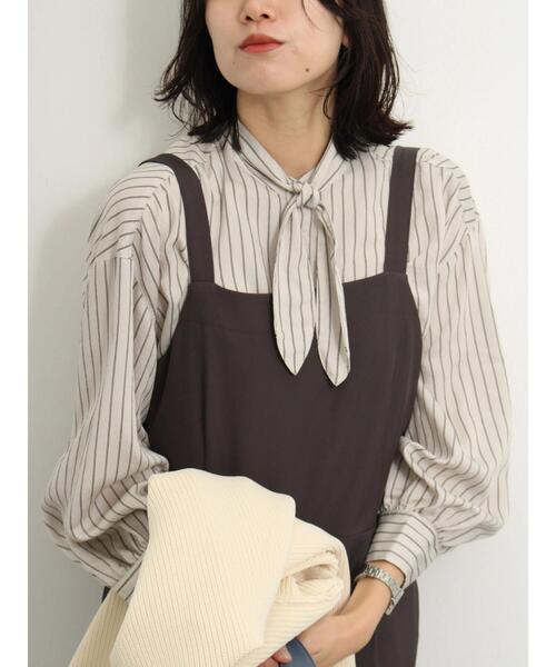 Samansa Mos2 blue（サマンサモスモスブルー）の「ストライプボウタイブラウス（シャツ/ブラウス・レディース・ベージュ/キナリ/ブラック・F）」の17枚目の写真