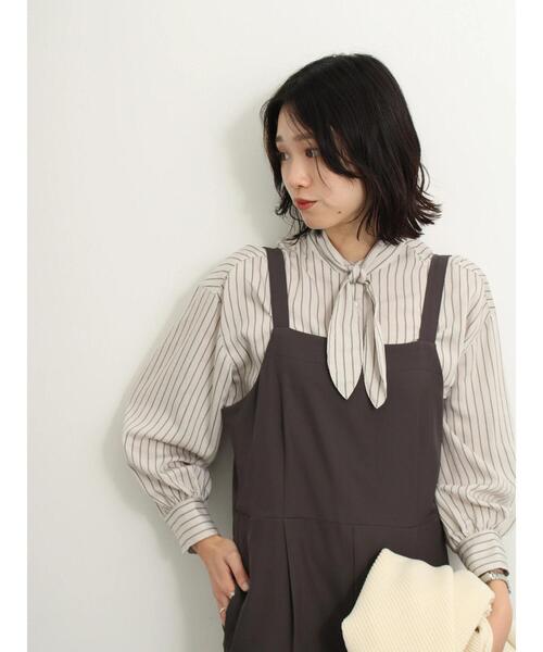 Samansa Mos2 blue（サマンサモスモスブルー）の「ストライプボウタイブラウス（シャツ/ブラウス・レディース・ベージュ/キナリ/ブラック・F）」の18枚目の写真