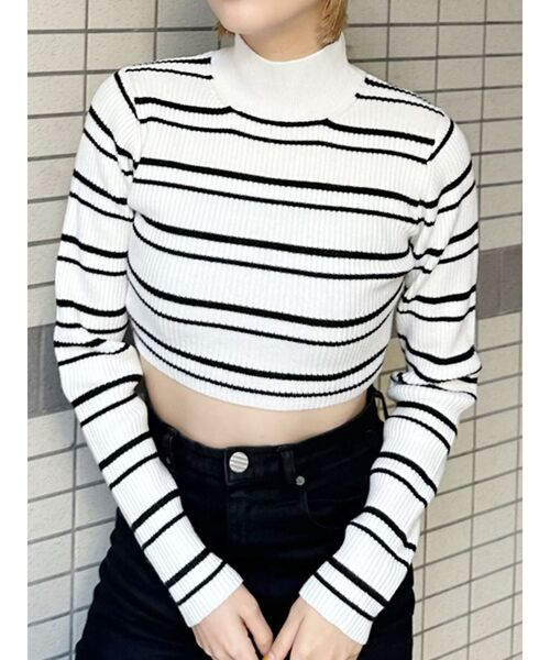 MURUA（ムルーア）の「クロップトメランジニット（ニット/セーター・レディース・レッド/ブルー/ダークグレー/その他1/その他・FREE）」の4枚目の写真