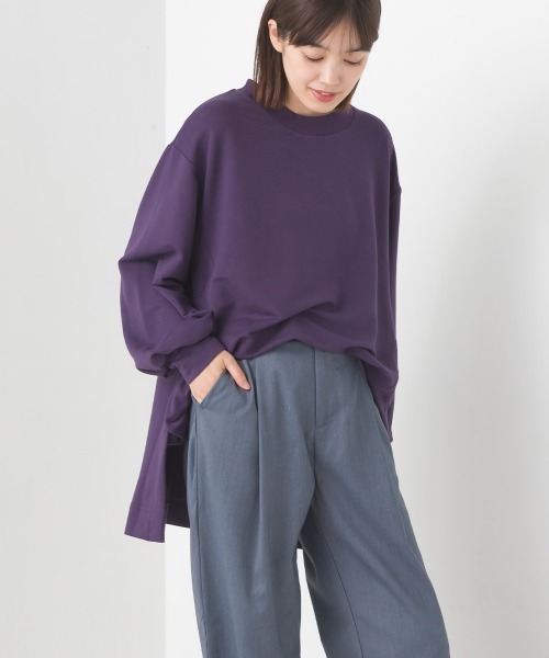 OMNES(オムネス)の「+3℃蓄熱ストレッチボリューム袖Aライン長袖Tシャツ(Tシャツ/カットソー・レディース・ブラック/グリーン/パープル/アイボリー/ブラウン・FREE)」の5枚目の写真