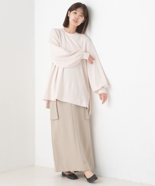 OMNES(オムネス)の「+3℃蓄熱ストレッチボリューム袖Aライン長袖Tシャツ(Tシャツ/カットソー・レディース・ブラック/グリーン/パープル/アイボリー/ブラウン・FREE)」の16枚目の写真