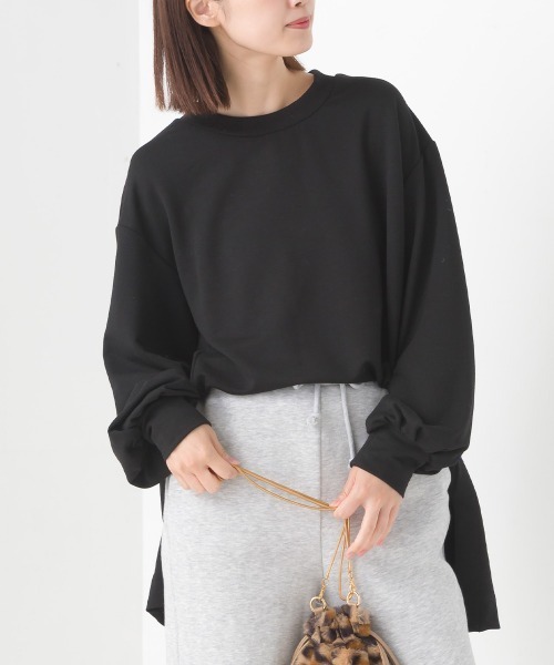 OMNES(オムネス)の「+3℃蓄熱ストレッチボリューム袖Aライン長袖Tシャツ(Tシャツ/カットソー・レディース・ブラック/グリーン/パープル/アイボリー/ブラウン・FREE)」の18枚目の写真