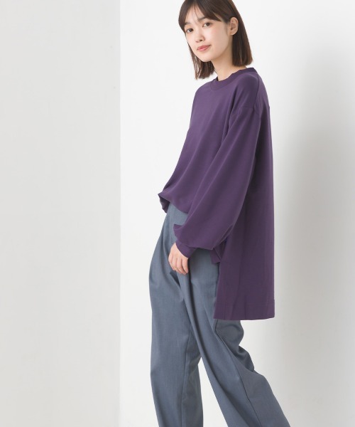 OMNES(オムネス)の「+3℃蓄熱ストレッチボリューム袖Aライン長袖Tシャツ(Tシャツ/カットソー・レディース・ブラック/グリーン/パープル/アイボリー/ブラウン・FREE)」の11枚目の写真
