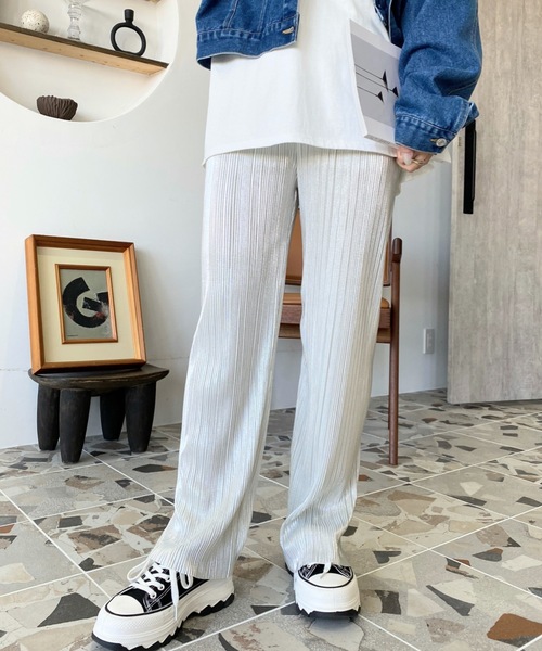 白プリーツパンツ JEANASIS（ジーナシス） パンツ ベルトツキタータンチェックパンツ