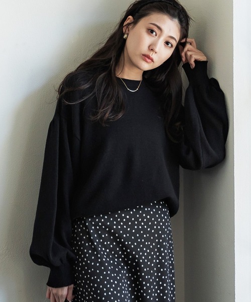 coca(coca)(コカ)の「ボリュームスリーブニット(ニット/セーター・レディース・ピンク/ブラック・L/M)」の2枚目の写真