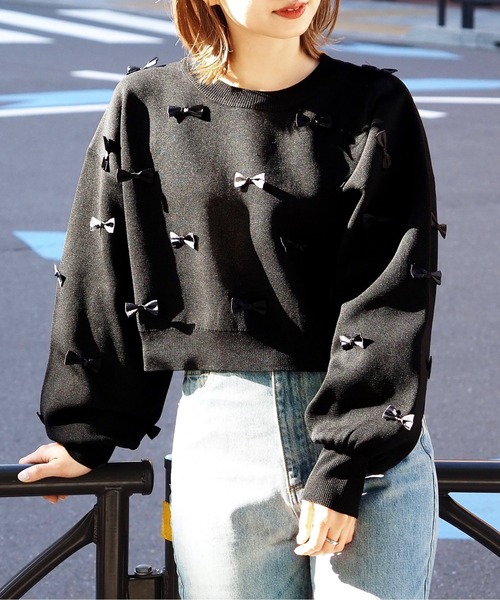 tiptop（ティップトップ）の「リボン付きショート丈ニット（ニット