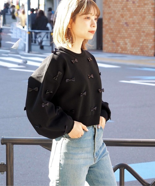 tiptop（ティップトップ）の「リボン付きショート丈ニット（ニット/セーター・レディース・チャコールグレー/ブラック/アイボリー・FREE）」の16枚目の写真