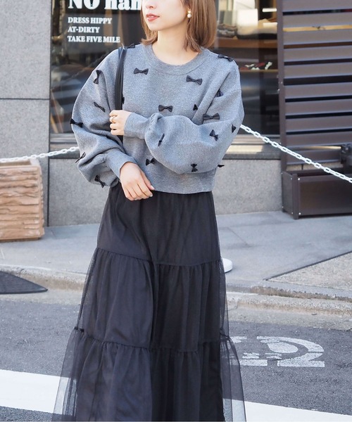 tiptop（ティップトップ）の「リボン付きショート丈ニット（ニット/セーター・レディース・チャコールグレー/ブラック/アイボリー・FREE）」の20枚目の写真