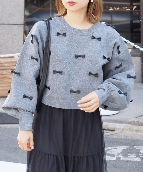 tiptop（ティップトップ）の「リボン付きショート丈ニット（ニット/セーター・レディース・チャコールグレー/ブラック/アイボリー・FREE）」の21枚目の写真