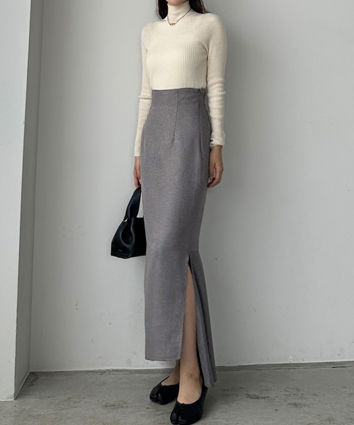 セール】ハイウエストヘリンボーンスリットマーメイドスカート
