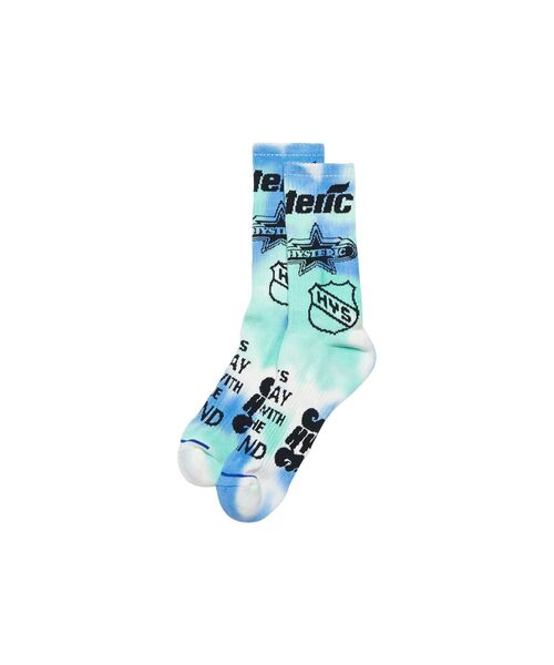 HYSTERIC GLAMOUR(ヒステリックグラマー)の「LOGO SCRATCH柄 タイダイソックス(ソックス/靴下・メンズ・グリーン/ブルー/オレンジ・FREE)」の1枚目の写真
