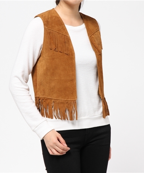 Sheta（シータ）の「スエードフリンジベスト（その他アウター・レディース・ベージュ/ブラウン・FREE）」の2枚目の写真