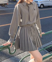 one way | 【2024SS 】ネクタイ付きプリーツシャツワンピース(ワンピース)