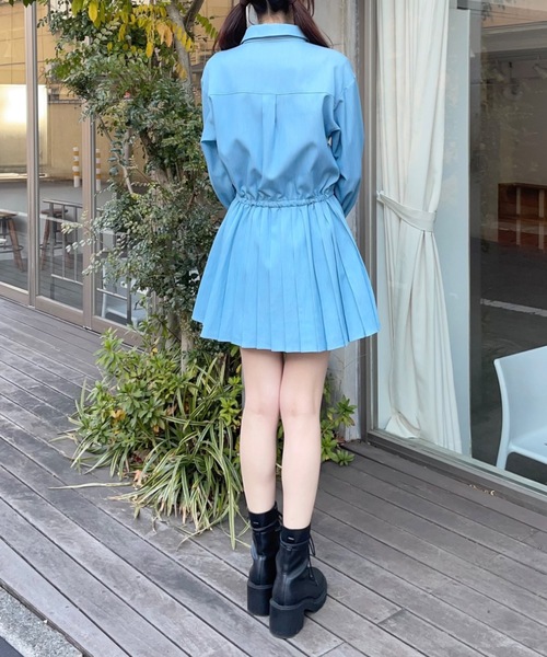 one way（ワンウェイ）の「ネクタイ付きプリーツシャツワンピース