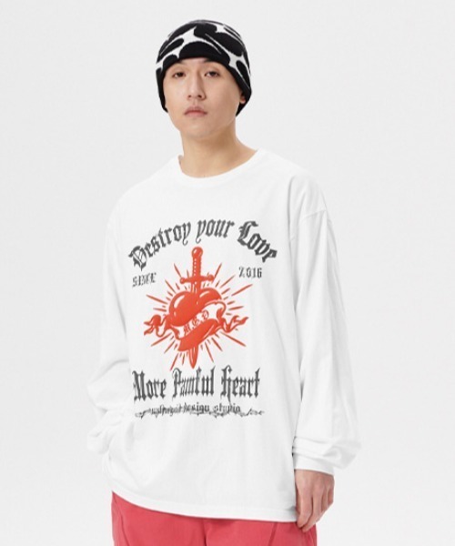 MAHAGRID(マハグリッド)の「『mahagrid/マハグリッド』PAINFUL LS TEE/ペインフルロングスリーブTシャツ(Tシャツ/カットソー・メンズ・ホワイト/ブルー・M/L)」の3枚目の写真