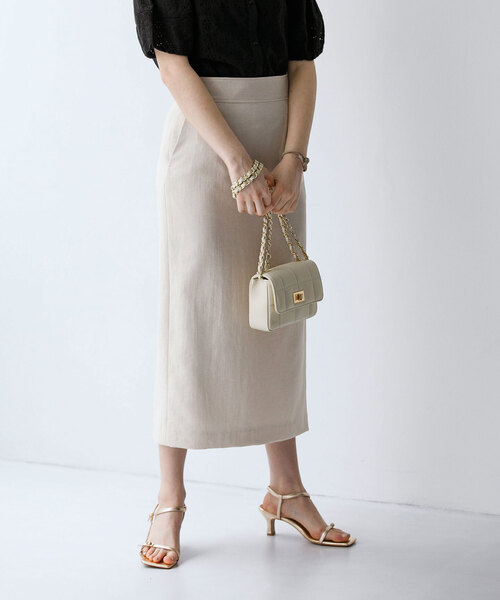 La TOTALITE（ラトータリテ）の「ポリエステルコットンタイトスカート（スカート・レディース・グリーン/ベージュ/ブラック・36/38）」の3枚目の写真