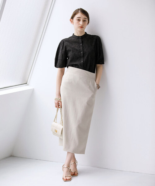 La TOTALITE（ラトータリテ）の「ポリエステルコットンタイトスカート（スカート・レディース・グリーン/ベージュ/ブラック・36/38）」の4枚目の写真