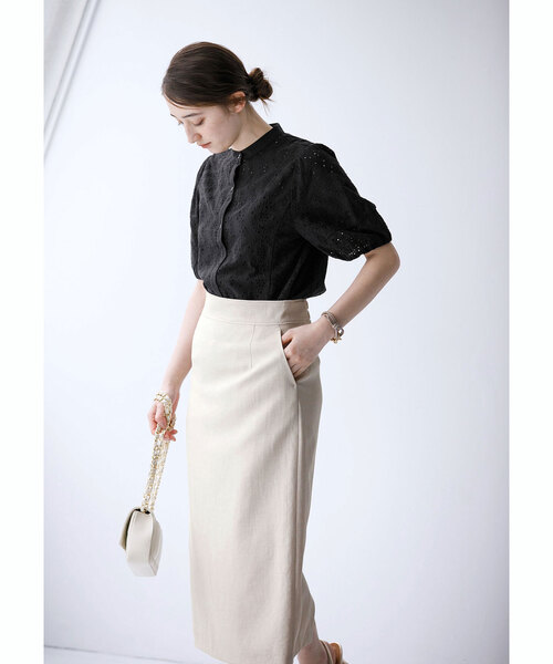 La TOTALITE（ラトータリテ）の「ポリエステルコットンタイトスカート（スカート・レディース・グリーン/ベージュ/ブラック・36/38）」の5枚目の写真