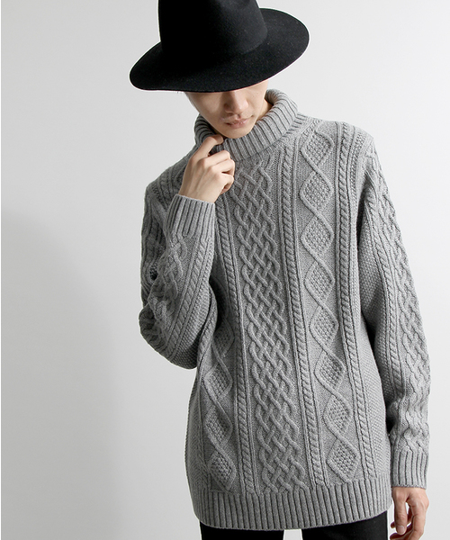 WEGO（ウィゴー）の「WEGO/ケーブルタートルネックニット（ニット/セーター・メンズ・ホワイト/ブラック/杢グレー/ベージュ/ネイビー/ワイン・MEDIUM/LARGE）」の4枚目の写真