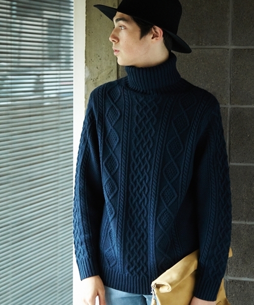 WEGO（ウィゴー）の「WEGO/ケーブルタートルネックニット（ニット/セーター・メンズ・ホワイト/ブラック/杢グレー/ベージュ/ネイビー/ワイン・MEDIUM/LARGE）」の6枚目の写真