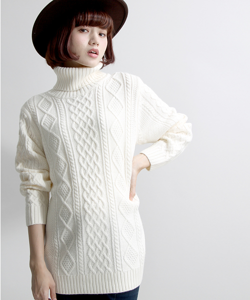 WEGO（ウィゴー）の「WEGO/ケーブルタートルネックニット（ニット/セーター・メンズ・ホワイト/ブラック/杢グレー/ベージュ/ネイビー/ワイン・MEDIUM/LARGE）」の16枚目の写真